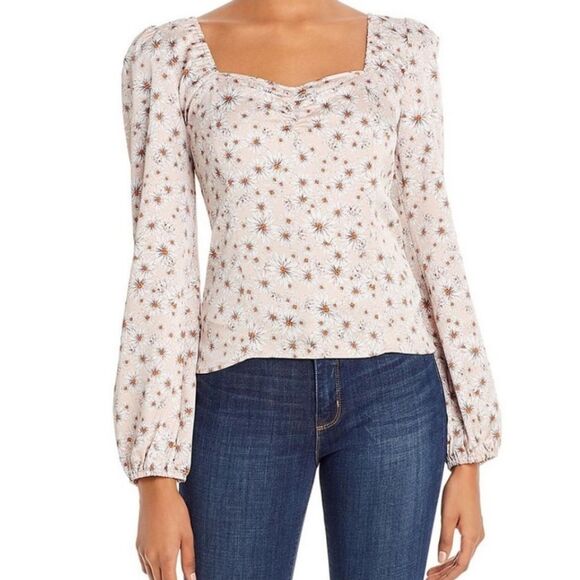 WAYF X Influencers Daisy Print Sweetheart Neckline Corset Bodice Long Sl… - Picture 1 of 10